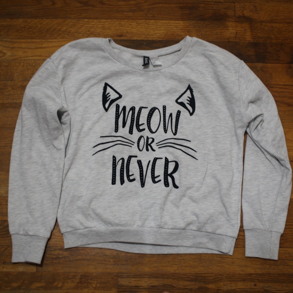 Gray "Meow or Never" Cat Sweatshirt H&M small S